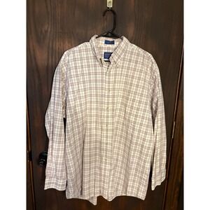 Pendleton Mens Large Plaid Button Down Shirt Cotton Long Sleeve Burgundy Cream
